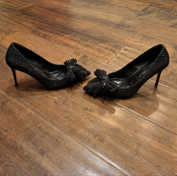 Size 6.5 Kurt Geiger Black Belgravia Crystal Bow Heels - Picture 5 of 13